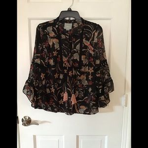 Maeve black floral bell sleeved blouse